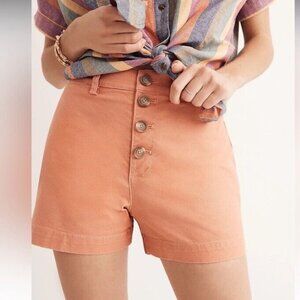 Madewell Emmett Button-Fly Cotton Shorts in Peach Salmon Orange Sz 27